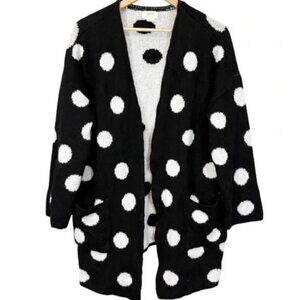NWT Anthropologie Maeve Black White Polka Dot Cardigan Sweater Size M/L